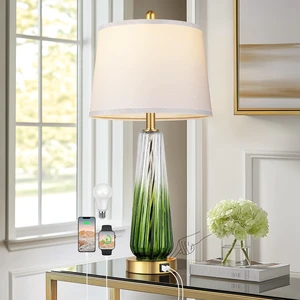 Modern Glass Table Lamps, 27.5" Bedside Lamps for Bedroom, Green, 1 Pack 2 LED 3-Way Dimmable Bulb Included, Touch Control, USB A+C Charging Ports, Living Room Nightstand Lamp, Gradient Glass, 2700K Modern Glass Table Lamps, 27.5" Bedside Lamps for Bedroom, Green, 1 Pack 2 LED 3-Way Dimmable Bulb Included, Touch Control, USB A+C Charging Ports, Living Room Nightstand Lamp, Gradient Glass, 2700K