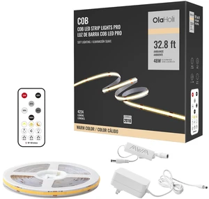 32.8ft COB Led Strip Light with Remote, 2700K Ra93+ Dimmable Bright Warm White Led COB Strip Light, White Led Strip Light for Mirror, Stair, Cabinet, Room 32.8ft COB Led Strip Light with Remote, 2700K Ra93+ Dimmable Bright Warm White Led COB Strip Light, White Led Strip Light for Mirror, Stair, Cabinet, Room