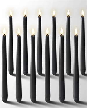 12 Pcs Black Flameless Taper Candles Flickering, NO Remote, 11 Inches Taper Candles Battery Operated, Realistic Electric LED Candlesticks Made of Plastic for Halloween Party Home Decor 12 Pcs Black Flameless Taper Candles Flickering, NO Remote, 11 Inches Taper Candles Battery Operated, Realistic Electric LED Candlesticks Made of Plastic for Halloween Party Home Decor