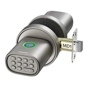 MD1 Fingerprint Door Knob Lock with Keypad, Titanium 4x AA Alkaline Batteries, Biometric, Electric, Auto-Lock, for Bedroom, Garage, Office, Pantry Door, Interior Door Lock MD1 Fingerprint Door Knob Lock with Keypad, Titanium 4x AA Alkaline Batteries, Biometric, Electric, Auto-Lock, for Bedroom, Garage, Office, Pantry Door, Interior Door Lock