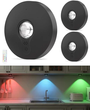 RGB Rechargeable Puck Lights with Remote Control, 1500mAh Battery Operated Tap Lights, Dimmer & Timer Under Cabinet, Wireless LED Stick-On for Closet, Bedroom, Kitchen - Black 3Pcs RGB Rechargeable Puck Lights with Remote Control, 1500mAh Battery Operated Tap Lights, Dimmer & Timer Under Cabinet, Wireless LED Stick-On for Closet, Bedroom, Kitchen - Black 3Pcs