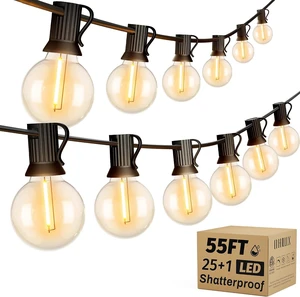 Outdoor String Lights, 55FT Shatterproof LED Patio Lights with 26 Dimmable Plastic G40 Bulbs, 2200K Waterproof Connectable Hanging String for Backyard Cafe Porch Deck E12 Base Outdoor String Lights, 55FT Shatterproof LED Patio Lights with 26 Dimmable Plastic G40 Bulbs, 2200K Waterproof Connectable Hanging String for Backyard Cafe Porch Deck E12 Base