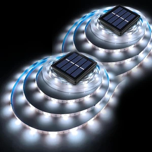 Solar LED Strip Lights Outdoor for Fence, Pathway, Poolside, 6000K 20FT 2 Pack White 180 LED Solar Powered Cuttable 8 Modes Waterproof Self-Adhesive Automatic ON/OFF 1800mAh Decorative Lighting Solar LED Strip Lights Outdoor for Fence, Pathway, Poolside, 6000K 20FT 2 Pack White 180 LED Solar Powered Cuttable 8 Modes Waterproof Self-Adhesive Automatic ON/OFF 1800mAh Decorative Lighting