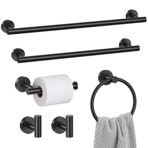 6 Pieces Matte Black Towel Bar Bathroom Hardware Set, 23.6Inch Matte Black Bathroom Accessories Towel Holder Set, SUS304 Stainless Steel Towel Racks for Bathroom 6 Pieces Matte Black Towel Bar Bathroom Hardware Set, 23.6Inch Matte Black Bathroom Accessories Towel Holder Set, SUS304 Stainless Steel Towel Racks for Bathroom