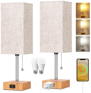 Table Lamp for Bedroom set of 2,3-Color Bedside Lamps with Pull Chain Wood Table Lamps for Nightstand with AC Outlets,Small Night Light Lamps with 2 Bulbs Lamps for Living Room Kids Room Office Decor Table Lamp for Bedroom set of 2,3-Color Bedside Lamps with Pull Chain Wood Table Lamps for Nightstand with AC Outlets,Small Night Light Lamps with 2 Bulbs Lamps for Living Room Kids Room Office Decor