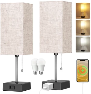 Table Lamp for Bedroom set of 2,3-Color Bedside Lamps with Pull Chain Table Lamps for Nightstand with AC Outlets,Night Light Lamps for Living Room Kids Office DecorBlack+Cream Table Lamp for Bedroom set of 2,3-Color Bedside Lamps with Pull Chain Table Lamps for Nightstand with AC Outlets,Night Light Lamps for Living Room Kids Office DecorBlack+Cream