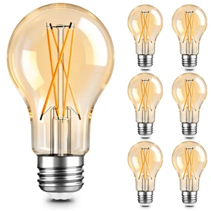 A19 Vintage Dimmable LED Light Bulbs, E26 Base 60W Equivalent, 6 Pack 2200K Amber Warm White, 8W, 800 Lumens High Brightness, CRI 80+, Clear Glass Edison Filament, for Home, Farmhouse A19 Vintage Dimmable LED Light Bulbs, E26 Base 60W Equivalent, 6 Pack 2200K Amber Warm White, 8W, 800 Lumens High Brightness, CRI 80+, Clear Glass Edison Filament, for Home, Farmhouse