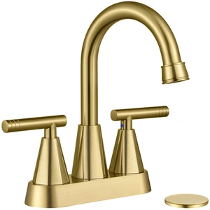 Brushed Gold Bathroom Faucets, Centerset Bathroom Sink Faucet 4 Inch with Pop Up Drain and Supply Hoses, 2 Handle Stainless Steel Faucet for Vanity, RV, Farmhouse, 2 or 3 Hole Brushed Gold Bathroom Faucets, Centerset Bathroom Sink Faucet 4 Inch with Pop Up Drain and Supply Hoses, 2 Handle Stainless Steel Faucet for Vanity, RV, Farmhouse, 2 or 3 Hole