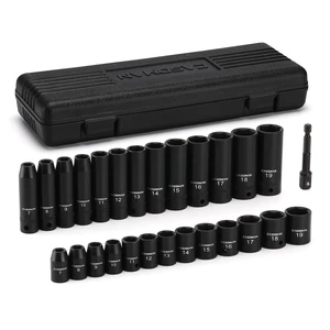 27 Pieces 3/8-Inch Drive Impact Socket Set, Deep & Shallow, Metric (7mm - 19mm), 6 Point, CR-V Steel 27 Pieces 3/8-Inch Drive Impact Socket Set, Deep & Shallow, Metric (7mm - 19mm), 6 Point, CR-V Steel