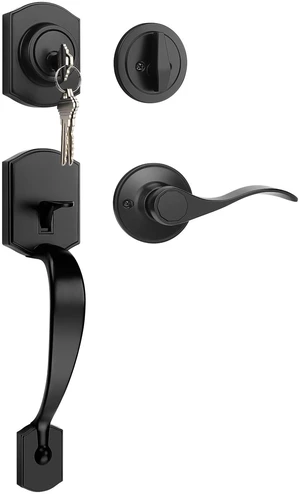 Black Front Door Handle and Deadbolt Set, Front Door Lock Set 250,000 Cycles Durability, Front Door Handle with Reversible Handle, No Extra Drilling, Entry Hardware for Front & Back Door Black Front Door Handle and Deadbolt Set, Front Door Lock Set 250,000 Cycles Durability, Front Door Handle with Reversible Handle, No Extra Drilling, Entry Hardware for Front & Back Door