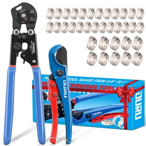PEX Crimping Tool Kit, Cinch & Remove, 3/8" to 1",PEX Cutter & Clamps 2 IN 1 Ratchet Crimp Tool, Non-Slip Grip, Includes Stainless Steel Pex Clamps 1/2" 25PCS, 3/4" 10PCS, Plumbing Applications PEX Crimping Tool Kit, Cinch & Remove, 3/8" to 1",PEX Cutter & Clamps 2 IN 1 Ratchet Crimp Tool, Non-Slip Grip, Includes Stainless Steel Pex Clamps 1/2" 25PCS, 3/4" 10PCS, Plumbing Applications