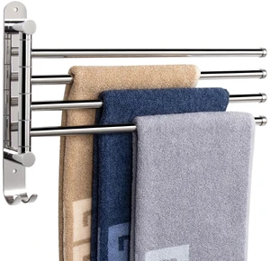 Swivel Towel Rack, 13.8" Thicken 304 Stainless Steel 4-Arm Towel Bar, Space Saving Wall Mounted Towel Holder with Hook, Rustproof Swing Out Towel Hanger for Bathroom, Kitchen (Chrome Finish) Swivel Towel Rack, 13.8" Thicken 304 Stainless Steel 4-Arm Towel Bar, Space Saving Wall Mounted Towel Holder with Hook, Rustproof Swing Out Towel Hanger for Bathroom, Kitchen (Chrome Finish)