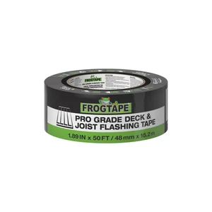 Pro Grade Deck and Joist Flashing Tape - 2 Inch Width (1.89 in. x 50 ft) - All Weather & UV Resistant Linerless Tape for Decking, Wood, Beams with Advanced Acrylic Adhesive - 13 mils - Black Pro Grade Deck and Joist Flashing Tape - 2 Inch Width (1.89 in. x 50 ft) - All Weather & UV Resistant Linerless Tape for Decking, Wood, Beams with Advanced Acrylic Adhesive - 13 mils - Black