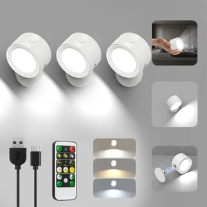 LED Wall Mounted Lights with Remote, Rechargeable Wall Sconces 3 Pack, 3000mAh Battery Cordless Wall Lamp, 3 Color Temps Dimmable Touch, Magnetic 360° Rotation, for Bedroom Bedside Reading LED Wall Mounted Lights with Remote, Rechargeable Wall Sconces 3 Pack, 3000mAh Battery Cordless Wall Lamp, 3 Color Temps Dimmable Touch, Magnetic 360° Rotation, for Bedroom Bedside Reading