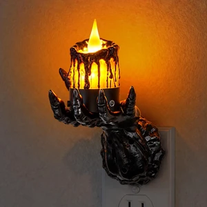Halloween Night Light, Gothic Hand Candle Night Light, Amber Spooky night lights plug into wall with flickering flame, dimmable, 2 light modes/flame modes for Halloween decor and parties Halloween Night Light, Gothic Hand Candle Night Light, Amber Spooky night lights plug into wall with flickering flame, dimmable, 2 light modes/flame modes for Halloween decor and parties