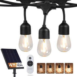 Ambience Pro Super Bright Solar - 48 Ft Remote Control Outdoor String Lights with Shatterproof Commercial Grade LED S14 Edison Bulbs, Waterproof Patio Light for Deck, 4W Soft White, 15 Bulbs Ambience Pro Super Bright Solar - 48 Ft Remote Control Outdoor String Lights with Shatterproof Commercial Grade LED S14 Edison Bulbs, Waterproof Patio Light for Deck, 4W Soft White, 15 Bulbs