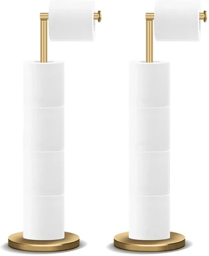 Toilet Paper Holder Stand, Bathroom Free Standing Toilet Paper Holder with Reserve Storage 3-4 Toilet Paper Rolls (Golden) (Pack of 2) Toilet Paper Holder Stand, Bathroom Free Standing Toilet Paper Holder with Reserve Storage 3-4 Toilet Paper Rolls (Golden) (Pack of 2)