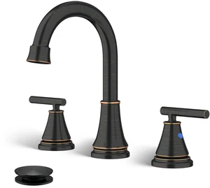 Widespread Bathroom Faucet 3 Hole, Oil Rubbed Bronze Faucet with Pop-up Drain Widespread Bathroom Faucet 3 Hole, Oil Rubbed Bronze Faucet with Pop-up Drain