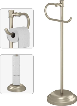 Toilet Paper Holder Floor Stand, Bathroom Freestanding Nickel Toilet Tissue Roll Holder, Free Standing Rack with Storage, Weighted Base Accessories, SUS304 Stainless Steel Rustproof Toilet Paper Holder Floor Stand, Bathroom Freestanding Nickel Toilet Tissue Roll Holder, Free Standing Rack with Storage, Weighted Base Accessories, SUS304 Stainless Steel Rustproof
