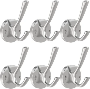 Brushed Nickel Wall Hooks, 6 Pack Coat Robe Hook Heavy Duty Metal Double Bath Hook Wall Mounted, Hand Towel Hooks for Cubicle Bathroom Kitchen Closet Garage Brushed Nickel Wall Hooks, 6 Pack Coat Robe Hook Heavy Duty Metal Double Bath Hook Wall Mounted, Hand Towel Hooks for Cubicle Bathroom Kitchen Closet Garage