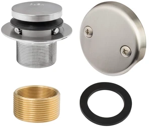 Tip-Toe Tub Trim Set with Two-Hole Overflow Faceplate, Replacement Bath Drain Trim Kit with 2-Hole Overflow Faceplate and Universal Fine/Coarse Thread (Brushed Nickel) Tip-Toe Tub Trim Set with Two-Hole Overflow Faceplate, Replacement Bath Drain Trim Kit with 2-Hole Overflow Faceplate and Universal Fine/Coarse Thread (Brushed Nickel)