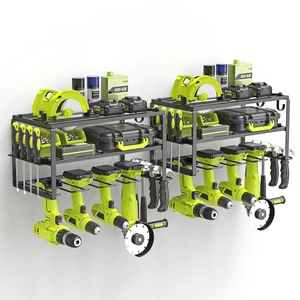 3-Tier Heavy Duty Steel Power Tool Organizer, Matte Black, 3 Layers Tool Rack Cordless Drill, Floating Shelf Wall Mounted, 4 Drill Holders 3-Tier Heavy Duty Steel Power Tool Organizer, Matte Black, 3 Layers Tool Rack Cordless Drill, Floating Shelf Wall Mounted, 4 Drill Holders