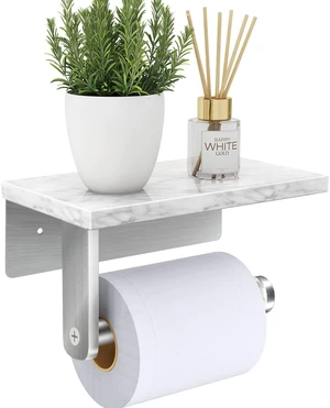 Toilet Paper Holder with Marble Shelf, Wall Mounted Brushed Nickel Stainless Steel Tissue Roll Paper Holder Dispenser for Bathroom Washroom Toilet Paper Holder with Marble Shelf, Wall Mounted Brushed Nickel Stainless Steel Tissue Roll Paper Holder Dispenser for Bathroom Washroom
