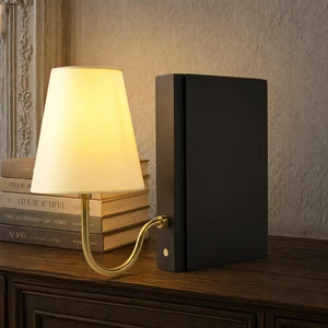 Solid Wood Bookshelf Lamp with Bulb, Cordless Rechargeable Touch Dimmable Table Lamp with Linen Fabric Shade, Modern Decorative Bookend Lamp for Bedroom, Office & Bookshelf Decor, Black Solid Wood Bookshelf Lamp with Bulb, Cordless Rechargeable Touch Dimmable Table Lamp with Linen Fabric Shade, Modern Decorative Bookend Lamp for Bedroom, Office & Bookshelf Decor, Black