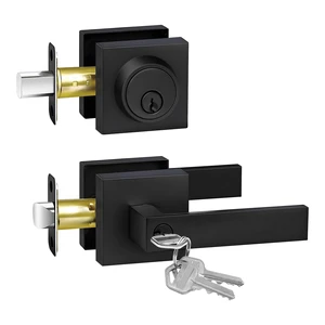 Matte Black Door Locks for Front Door, Door Handle with Single Cylinder Deadbolt Lock, Front Door Lock Set Heavy Duty Front Door Handle and Deadbolt Set, Commercial Locks for Doors, 1 Pack Matte Black Door Locks for Front Door, Door Handle with Single Cylinder Deadbolt Lock, Front Door Lock Set Heavy Duty Front Door Handle and Deadbolt Set, Commercial Locks for Doors, 1 Pack