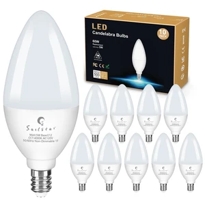 Candelabra Light Bulbs 60 Watt Equivalent, 4000K Natural Daylight, 5W E12 Small Base Type B LED Bulbs, 500 Lumens, Chandelier Ceiling Fan Light Bulbs, CRI 85, Non-dimmable, Pack of 10 Candelabra Light Bulbs 60 Watt Equivalent, 4000K Natural Daylight, 5W E12 Small Base Type B LED Bulbs, 500 Lumens, Chandelier Ceiling Fan Light Bulbs, CRI 85, Non-dimmable, Pack of 10