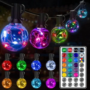 Outdoor String Lights, 30FT RGBW Color Changing Patio Lights Remote Plug in Waterproof Connectable Shatterproof Tiners Christmas Light with 30 Edison LED Bulbs for Balcony Porch Camping Deck Outdoor String Lights, 30FT RGBW Color Changing Patio Lights Remote Plug in Waterproof Connectable Shatterproof Tiners Christmas Light with 30 Edison LED Bulbs for Balcony Porch Camping Deck