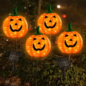 Solar Halloween Pumpkin Lights, 4 Pack Outdoor Pathway Stake Lights 12 in Pumpkin Heads, Warm White LEDs, 2 Lighting Modes, Auto On at Dusk, Metal Ground Stakes, Weather-Resistant Solar Halloween Pumpkin Lights, 4 Pack Outdoor Pathway Stake Lights 12 in Pumpkin Heads, Warm White LEDs, 2 Lighting Modes, Auto On at Dusk, Metal Ground Stakes, Weather-Resistant