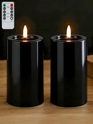 3"x4" Outdoor Waterproof Flameless Candles with Remote Timers Pillar 2 Pack Black Battery Operated Candles, LED Candles, Electric Fake Candles for Patio, Porch, and Lanterns Decor (Plastic) 3"x4" Outdoor Waterproof Flameless Candles with Remote Timers Pillar 2 Pack Black Battery Operated Candles, LED Candles, Electric Fake Candles for Patio, Porch, and Lanterns Decor (Plastic)