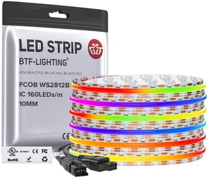 FCOB COB WS2812B IC RGB LED Strip DC5V 16.4FT 800LED 10mm IP30 Individual Addressable UL Listed Dream Color High Density Tape Light For Decor(No Adapter or Controller) FCOB COB WS2812B IC RGB LED Strip DC5V 16.4FT 800LED 10mm IP30 Individual Addressable UL Listed Dream Color High Density Tape Light For Decor(No Adapter or Controller)