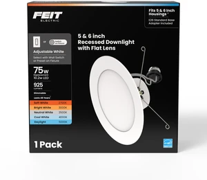 6in LED Recessed Downlight Retrofit Kit, 75W Eq Dimmable, Adjustable White 2700K5000K, Switch-Selectable Color Temperature, E26 Adapter, 50,000-Hour 6in LED Recessed Downlight Retrofit Kit, 75W Eq Dimmable, Adjustable White 2700K5000K, Switch-Selectable Color Temperature, E26 Adapter, 50,000-Hour