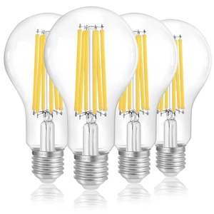 150W Eq Dimmable A23 LED, 2650LM, 3000K, E26, 4P 18W, clear glass, vintage filament, instant on, no flicker, for table lamps, living room, bedroom, dining room 150W Eq Dimmable A23 LED, 2650LM, 3000K, E26, 4P 18W, clear glass, vintage filament, instant on, no flicker, for table lamps, living room, bedroom, dining room