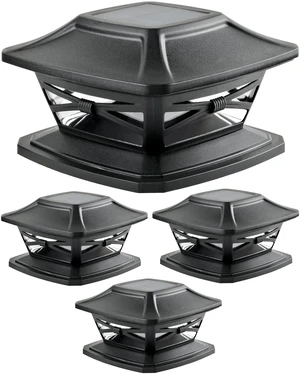 Flexfit Solar Outdoor Post Cap Lights, 4x4 5x5 6x6, Bright LED, 4PK Slate Black, Wooden Posts, fence/deck/garden/patio, UV fade-protected plastic, auto-on, 7-8h, cordless, IP44, 25lm warm white Flexfit Solar Outdoor Post Cap Lights, 4x4 5x5 6x6, Bright LED, 4PK Slate Black, Wooden Posts, fence/deck/garden/patio, UV fade-protected plastic, auto-on, 7-8h, cordless, IP44, 25lm warm white