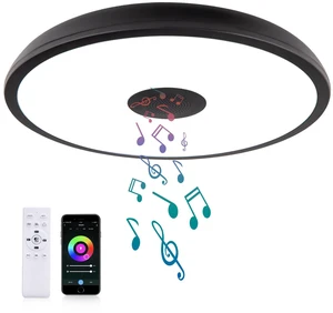 Black Smart Waterproof LED Flush Mount Ceiling Light Fixture,18W,with Bluetooth Speaker,RGB Color Changing Function-Dimmable Lamp,Tuya Application Control-Compatible with Alexa Google Home Black Smart Waterproof LED Flush Mount Ceiling Light Fixture,18W,with Bluetooth Speaker,RGB Color Changing Function-Dimmable Lamp,Tuya Application Control-Compatible with Alexa Google Home