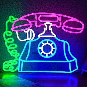Telephone Neon Sign Retro Phone Light Up Sign Dimmable Landline Neon Light Colorful Phone LED Sign for Bedroom Office Bar Shopping Center School Telephone Neon Sign Retro Phone Light Up Sign Dimmable Landline Neon Light Colorful Phone LED Sign for Bedroom Office Bar Shopping Center School