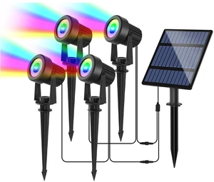 4-in-1 Color Changing Solar Spot Lights Outdoor,RGB Solar Spotlights IP65 Waterproof, 2 Lighting Modes, Dusk to Dawn RGB Solar Landscape Spotlights for Trees, Garden, Pathway, Flag, Yard 4-in-1 Color Changing Solar Spot Lights Outdoor,RGB Solar Spotlights IP65 Waterproof, 2 Lighting Modes, Dusk to Dawn RGB Solar Landscape Spotlights for Trees, Garden, Pathway, Flag, Yard