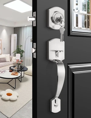 Front Door Handle and Deadbolt Set, Zinc Alloy Front Door Lock Set Brushed Nickel Finish, 250,000 Cycles Durability, Adjustable Latch, No Extra Drilling, for Front & Back Door Front Door Handle and Deadbolt Set, Zinc Alloy Front Door Lock Set Brushed Nickel Finish, 250,000 Cycles Durability, Adjustable Latch, No Extra Drilling, for Front & Back Door