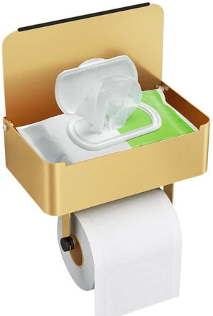 Toilet Paper Holder, Toilet Paper Holder with Shelf, Color Gold Wall Mount, SUS304 Stainless Steel, Flushable Wipes Dispenser, Easy Installation, for Bathroom Wipe Storage Toilet Paper Holder, Toilet Paper Holder with Shelf, Color Gold Wall Mount, SUS304 Stainless Steel, Flushable Wipes Dispenser, Easy Installation, for Bathroom Wipe Storage