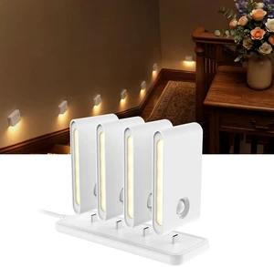 Motion Sensor Night Lights, Rechargeable 1500mAh LED Stair Lights with Magnetic & Dimmable, Auto On/Off 3000K Soft White, Stick-On for Stairs, Hallway, Bathroom (4 Pack with Charging Station) Motion Sensor Night Lights, Rechargeable 1500mAh LED Stair Lights with Magnetic & Dimmable, Auto On/Off 3000K Soft White, Stick-On for Stairs, Hallway, Bathroom (4 Pack with Charging Station)