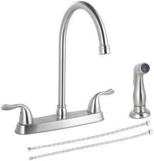 Kitchen Faucet with Side Sprayer, 2 Handle 3 or 4 Hole Kitchen Sink Faucets 8 Inch RV Kitchen Faucet with Supply Lines, 360 Swivel Kitchen Faucet Brushed Nickel, HT-KF201 Kitchen Faucet with Side Sprayer, 2 Handle 3 or 4 Hole Kitchen Sink Faucets 8 Inch RV Kitchen Faucet with Supply Lines, 360 Swivel Kitchen Faucet Brushed Nickel, HT-KF201
