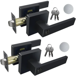 Matte Black Door Handle Heavy Duty, Keyed Alike Entry Door Lever Door Knobs with Lock and Key (Different Keys), Square Door Lever for Bedroom, Bathroom and Front Door(2 Pack Matte Black Door Handle Heavy Duty, Keyed Alike Entry Door Lever Door Knobs with Lock and Key (Different Keys), Square Door Lever for Bedroom, Bathroom and Front Door(2 Pack