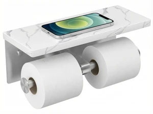 Double Marble Toilet Paper Holder with Phone Shelf, Commercial Brushed Nickel, Wall Mount 304 Stainless Steel Bathroom Tissue Roll Dispenser, Modern Heavy Duty Washroom Paper Storage Double Marble Toilet Paper Holder with Phone Shelf, Commercial Brushed Nickel, Wall Mount 304 Stainless Steel Bathroom Tissue Roll Dispenser, Modern Heavy Duty Washroom Paper Storage