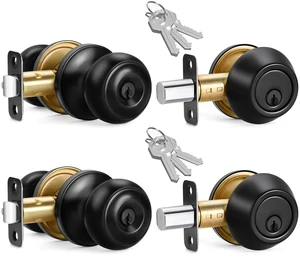 2 Sets Entry Door Knob and Single Cylinder Deadbolt Combo Set, Keyed Alike Round Ball Matte Black Interior/Exterior Door Knobs with Lock and Keys for Entrance, Front Door and Indoor Door 2 Sets Entry Door Knob and Single Cylinder Deadbolt Combo Set, Keyed Alike Round Ball Matte Black Interior/Exterior Door Knobs with Lock and Keys for Entrance, Front Door and Indoor Door