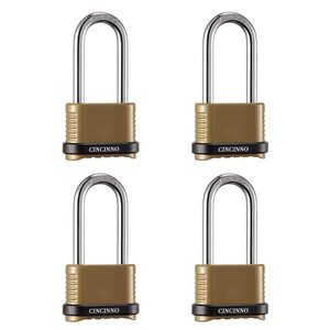 Heavy Duty Combination Lock, 4-Digit Combo Lock with Long Shackle,Weatherproof Combination Padlock for Outdoor Use,4 Pack Heavy Duty Combination Lock, 4-Digit Combo Lock with Long Shackle,Weatherproof Combination Padlock for Outdoor Use,4 Pack