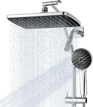 Shower Head with Handheld,High Pressure Chrome Slide Bar ShowerHead Regaderas Para Shower,11.8" Rectangular,Rain Shower Head,Dual Shower Head,Bathroom Decor,Extension Arm,5 Spray Mode Shower Head with Handheld,High Pressure Chrome Slide Bar ShowerHead Regaderas Para Shower,11.8" Rectangular,Rain Shower Head,Dual Shower Head,Bathroom Decor,Extension Arm,5 Spray Mode