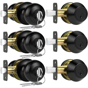3 Pack Exterior Door Lock Set, Keyed Alike Entry Door Knob and Single Cylinder Deadbolt Lock Combo Set, Matte Black Door Knobs with Lock and Keys, Locksets for Front,Entrance,Back,Garage Door 3 Pack Exterior Door Lock Set, Keyed Alike Entry Door Knob and Single Cylinder Deadbolt Lock Combo Set, Matte Black Door Knobs with Lock and Keys, Locksets for Front,Entrance,Back,Garage Door